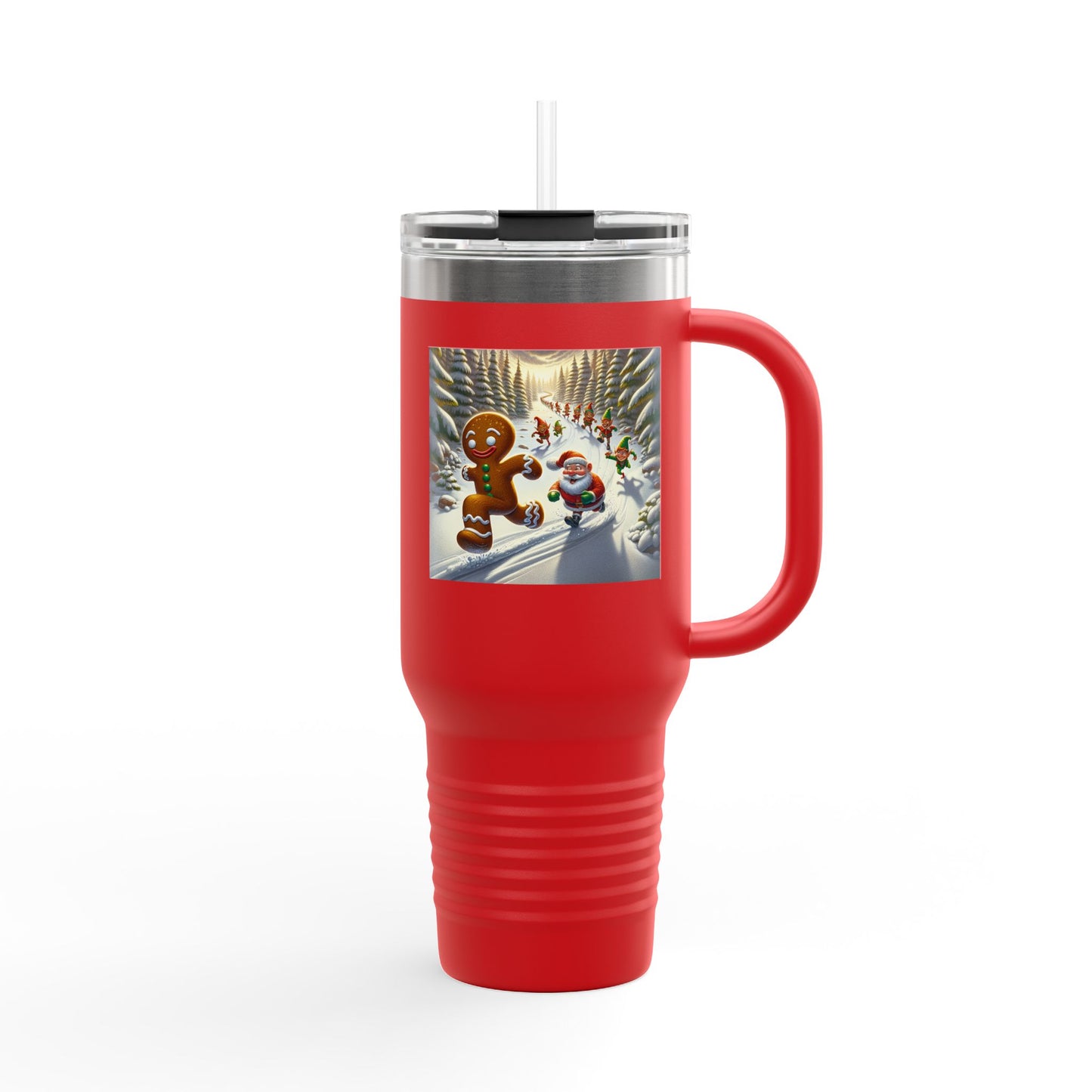 Santa chasing gingerbread Insulated Travel Mug, 40oz