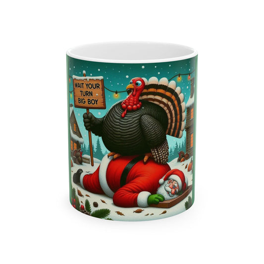 Turkey versus Santa coffee mug