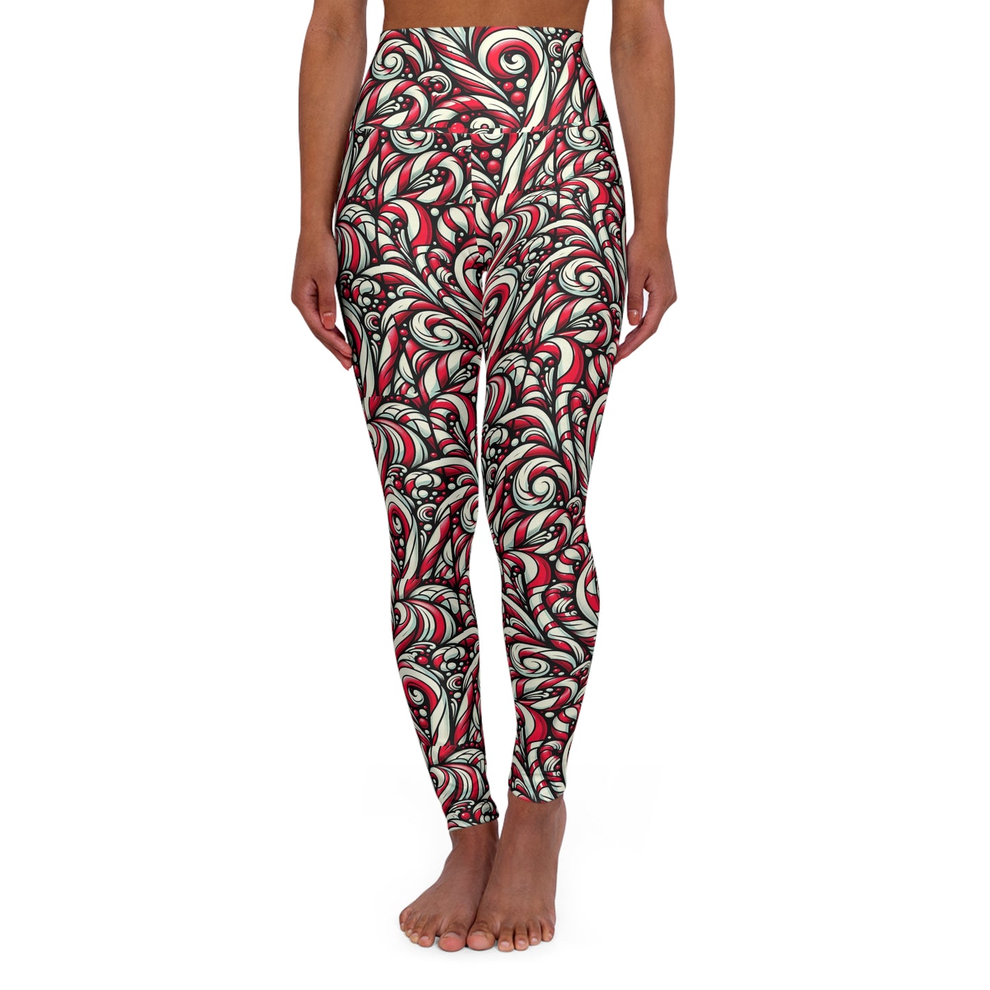 High Waisted Yoga Leggings Candy cane