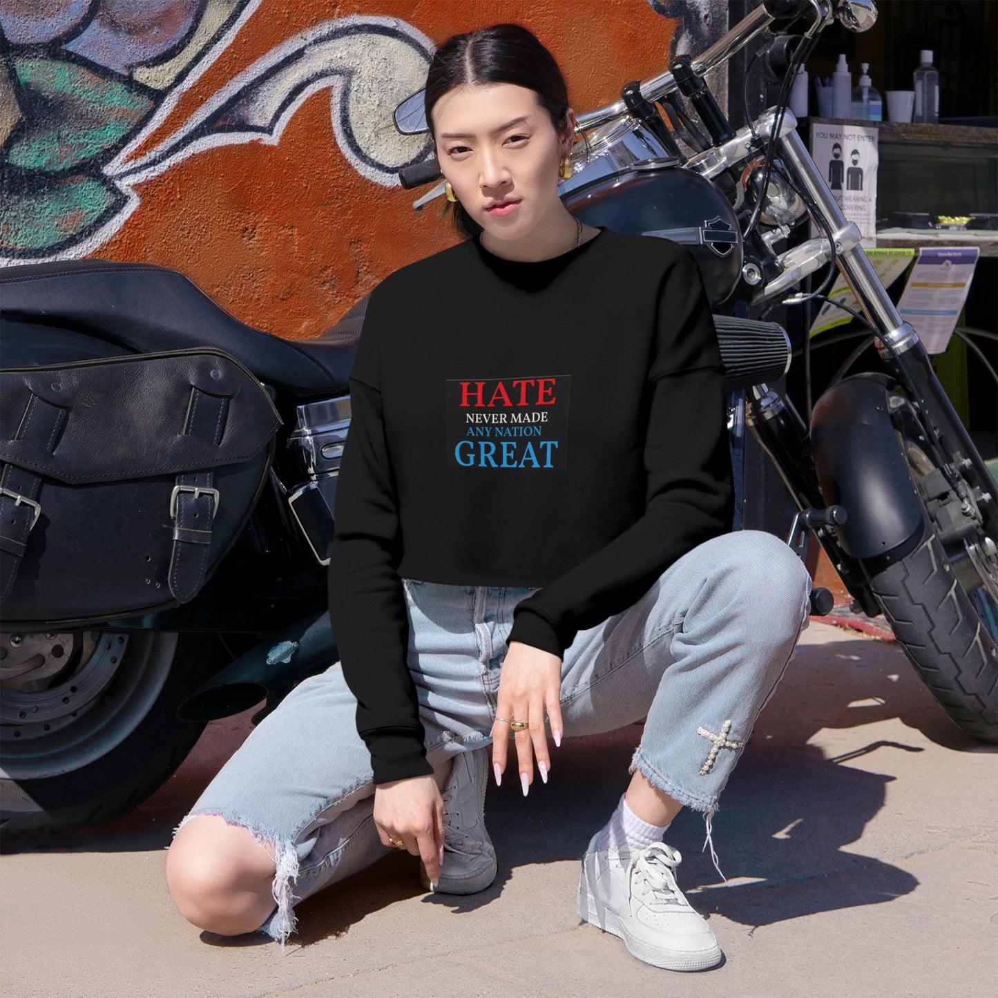 Women's Cropped Sweatshirt no room for hate