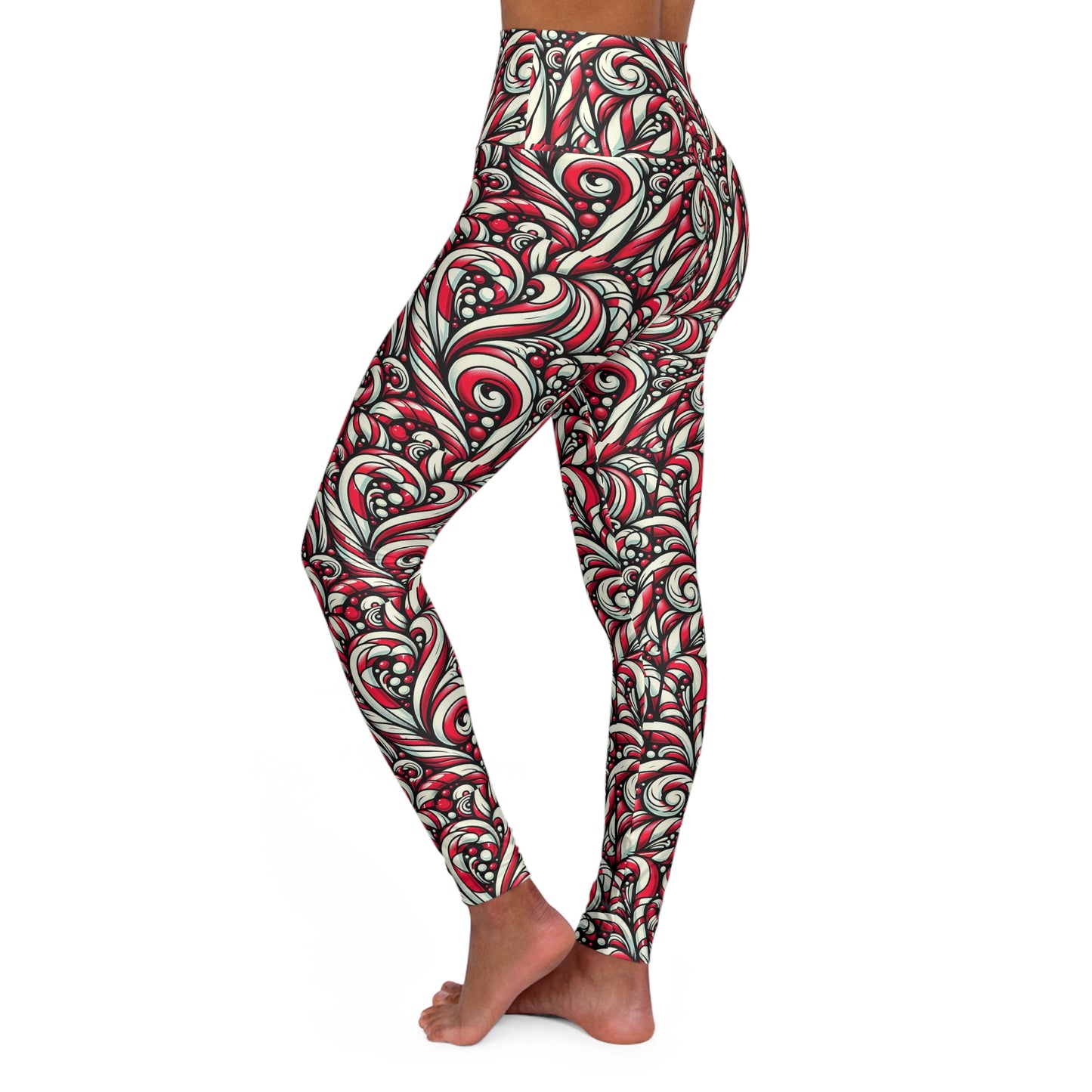 High Waisted Yoga Leggings Candy cane