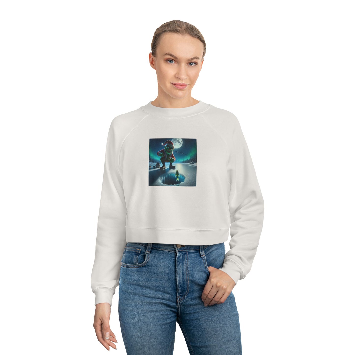 Women's Cropped Fleece Pullover grinch fishin