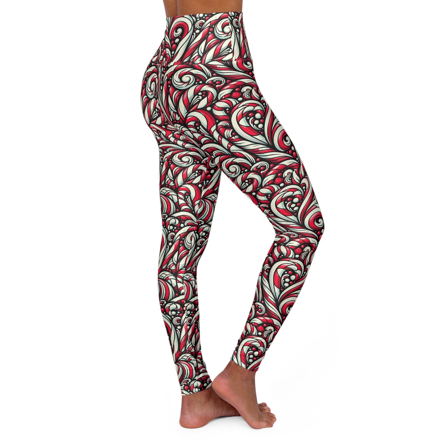 High Waisted Yoga Leggings Candy cane