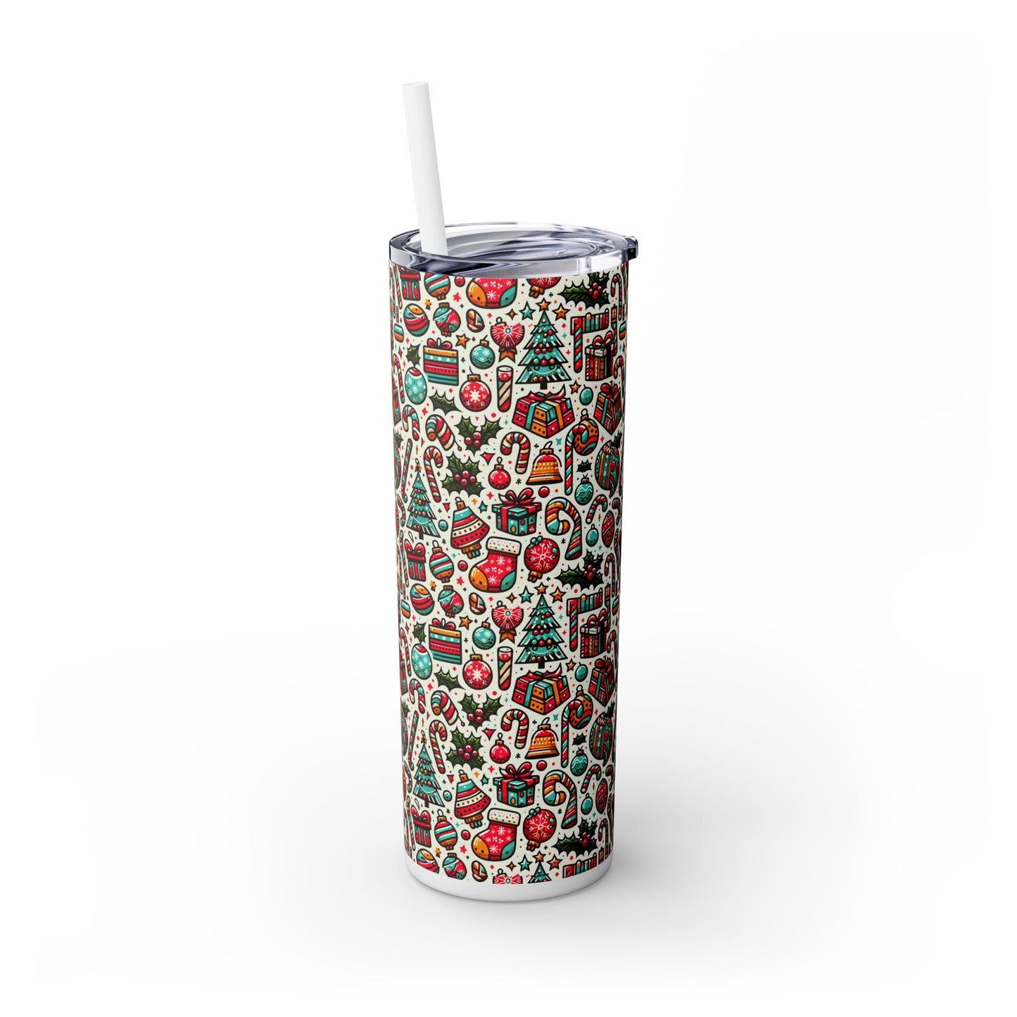 Skinny Tumbler with Straw, 20oz Xmas