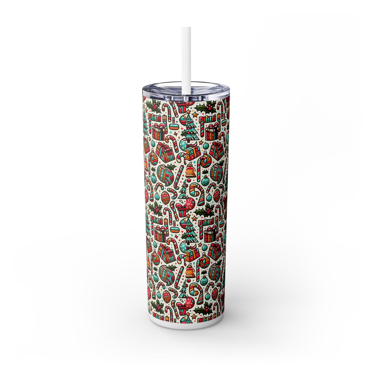 Skinny Tumbler with Straw, 20oz Xmas